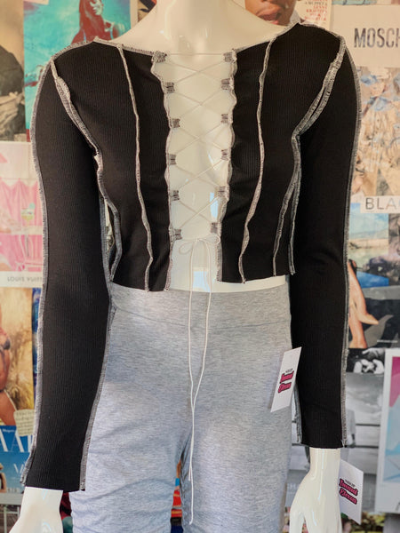 "Icy Wifey" Lace-Up Crop Top - Pink