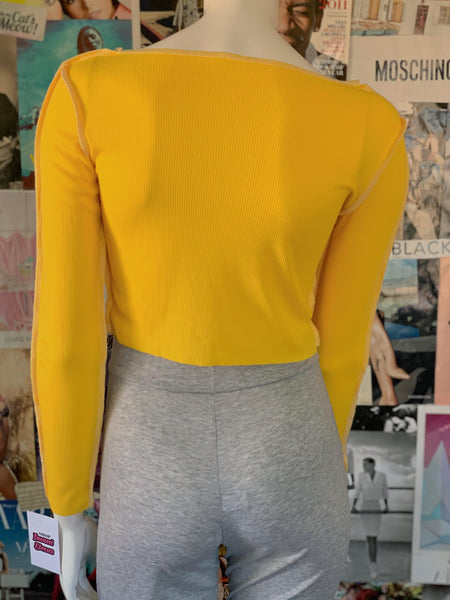 "Icy Wifey" Lace-Up Crop Top - Yellow