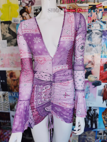 “Pretty In Paisley” Bell Sleeve Bodycon Dress - Blue