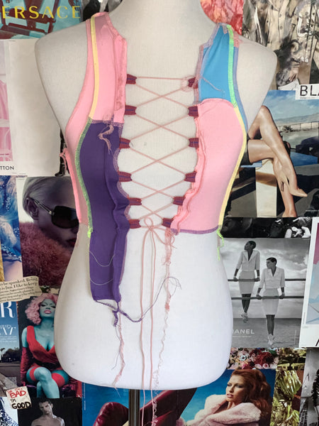 “Patchwork” Lace-Up Crop Top