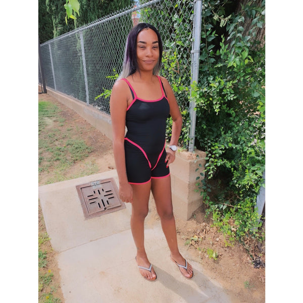 "Outta This World" Romper - Black & Neon Pink