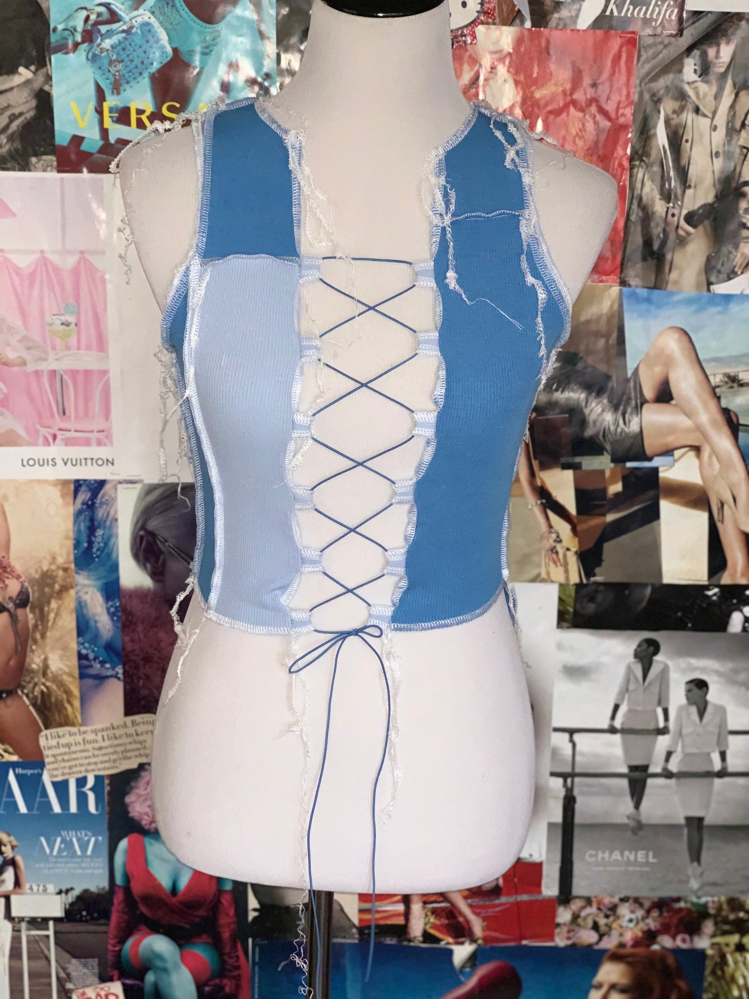 “The Blues” Lace-Up Crop Top