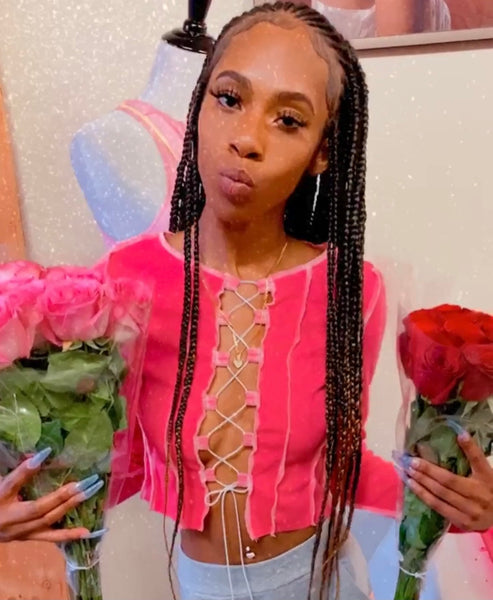 "Icy Wifey" Lace-Up Crop Top - Pink