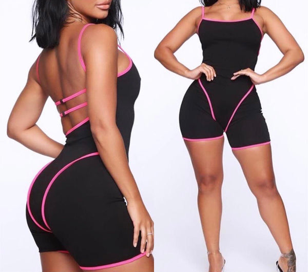 "Outta This World" Romper - Black & Neon Pink