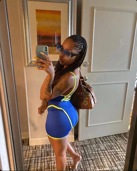 "Outta This World" Romper - Navy Blue & Neon Green