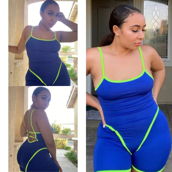 "Outta This World" Romper - Black & Neon Pink