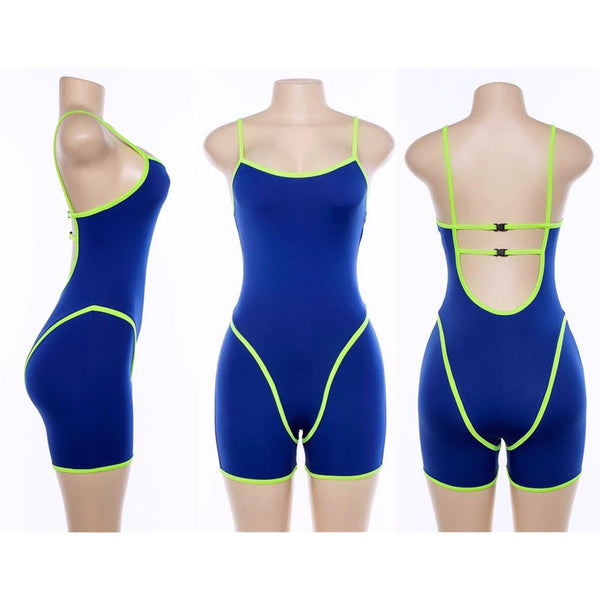 "Outta This World" Romper - Navy Blue & Neon Green